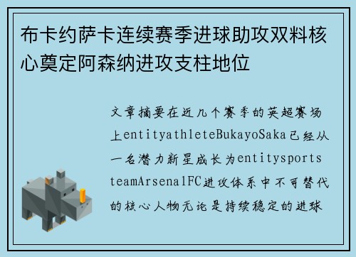 布卡约萨卡连续赛季进球助攻双料核心奠定阿森纳进攻支柱地位 布卡约萨卡连续赛季进球助攻双料核心奠定阿森纳进攻支柱地位